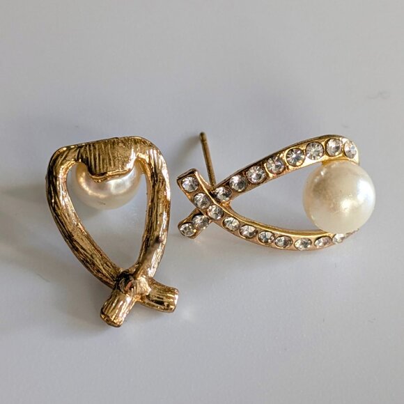 72 Custom strass and pearl stud earings - Picture 4 of 4